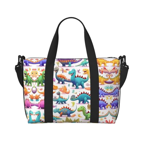 Viele bunte Cartoon-Dinosaurier-Reisetaschen, Wochenend-Handgepäck für Damen, Sporttasche, Workout-Reisetasche, Übernachtung, Schwarz , Einheitsgröße von WYCZHY