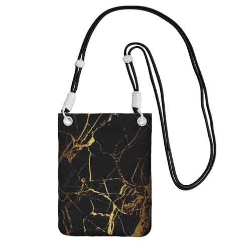 WYCZHY 3D Stilvolle Goldmarmorierung Textur Druck Reise Handy Tasche Crossbody Tasche mit Schultergurt für Handy, Wanderpass, Geldbörse, Schwarz , Einheitsgröße von WYCZHY