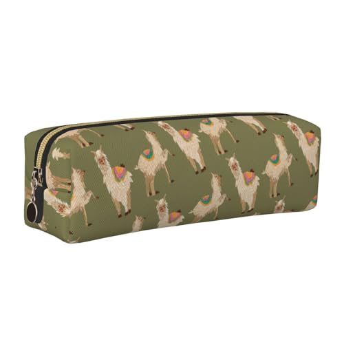 WYCZHY Alpaka Bedrucktes Federmäppchen aus Leder mit großem Fassungsvermögen für die Schule für Schreibwaren, gold, Einheitsgröße, Kosmetiktasche von WYCZHY