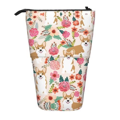 WYCZHY Corgi Federmäppchen mit Blumenmuster, Frühlingsgarten, niedliches Steh-Federmäppchen, geräumiges Federmäppchen, Stifte-Tasche für Arbeit, Büro, Künstler, Zubehör, Schwarz , Einheitsgröße WYCZHY Corgi Federmäppchen mit Blumenmuster, Frühlingsgarten, niedliches Steh-Federmäppchen, geräumiges Federmäppchen, Stifte-Tasche für Arbeit, Büro, Künstler, Zubehör, Schwarz , Einheitsgröße von WYCZHY