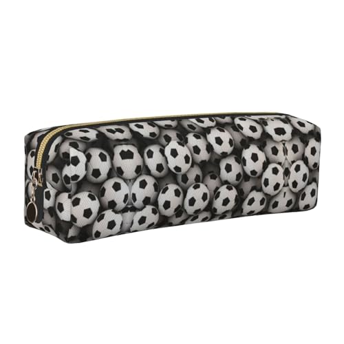 WYCZHY Federmäppchen aus Leder, Motiv: Fußball und Meer, mit großem Fassungsvermögen, für die Schule, Schreibwarenwerkzeug, gold, Einheitsgröße, Kosmetiktasche von WYCZHY