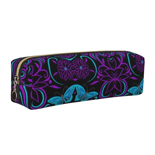 WYCZHY Federmäppchen aus Leder, Motiv: Schmetterlinge und Blumen, große Kapazität, für die Schule, für Schreibwaren, Violett, gold, Einheitsgröße, Kosmetiktasche von WYCZHY
