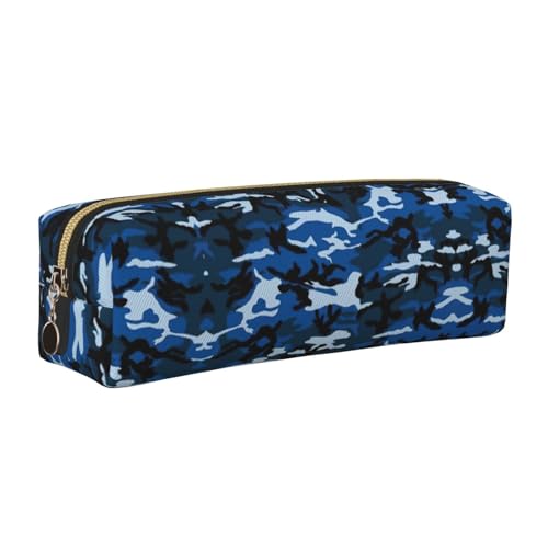WYCZHY Federmäppchen aus Leder, mit Camouflage-Muster, großes Fassungsvermögen, für Schule, Schreibwaren, Blau, gold, Einheitsgröße, Kosmetiktasche von WYCZHY