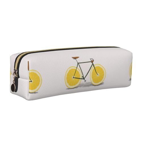 WYCZHY Federmäppchen aus Leder, mit Fahrraddruck, für Studenten, mit großem Fassungsvermögen, für Schule, Schreibwaren, Orange, gold, Einheitsgröße, Kosmetiktasche von WYCZHY