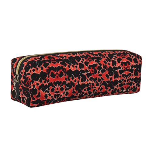 WYCZHY Federmäppchen aus Leder, mit Leopardenmuster, großes Fassungsvermögen, für die Schule, Schreibwarenwerkzeug, Rot, gold, Einheitsgröße, Kosmetiktasche von WYCZHY