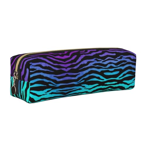 WYCZHY Federmäppchen aus Leder, mit Zebrastreifen, mit großem Fassungsvermögen, für Schule, Schreibwaren, Violett / Blau / Grün, gold, Einheitsgröße, Kosmetiktasche von WYCZHY