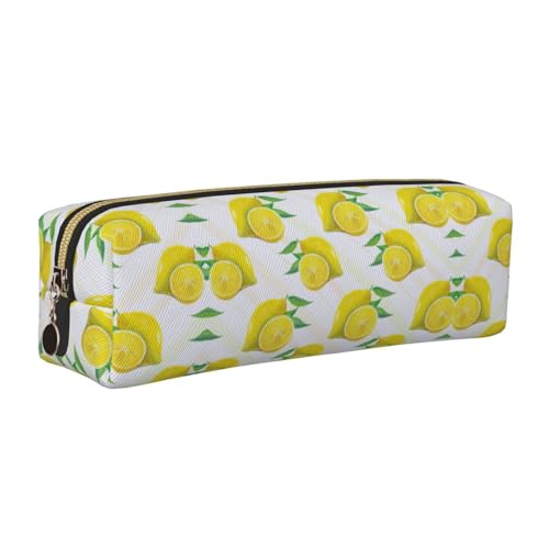 WYCZHY Federmäppchen aus Leder, mit Zitronenmuster, großes Fassungsvermögen, für Schule, Schreibwaren, Gelb, gold, Einheitsgröße, Kosmetiktasche von WYCZHY