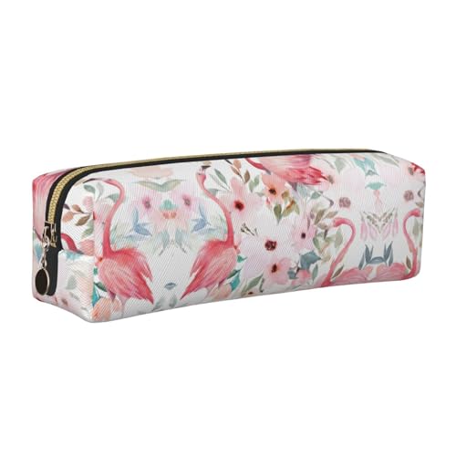 WYCZHY Federmäppchen aus Leder mit Blumenmuster und Flamingo-Druck, große Kapazität, Tasche für die Schule für Schreibwarenwerkzeug, gold, Einheitsgröße, Kosmetiktasche von WYCZHY