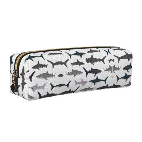 WYCZHY Federmäppchen aus Leder mit Fisch- und Hai-Druck, große Kapazität, Tasche für Schule, Schreibwarenwerkzeug, gold, Einheitsgröße, Kosmetiktasche von WYCZHY