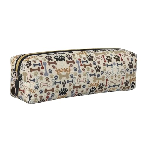 WYCZHY Federmäppchen aus Leder mit Hundeknochen, Pfotenabdruck, für Studenten, große Kapazität, Tasche für Schule, Schreibwarenwerkzeug, gold, Einheitsgröße, Kosmetiktasche von WYCZHY