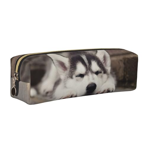 WYCZHY Federmäppchen aus Leder mit Husky-Motiv, großes Fassungsvermögen, für Schule, Schreibwarenwerkzeug, gold, Einheitsgröße, Kosmetiktasche von WYCZHY