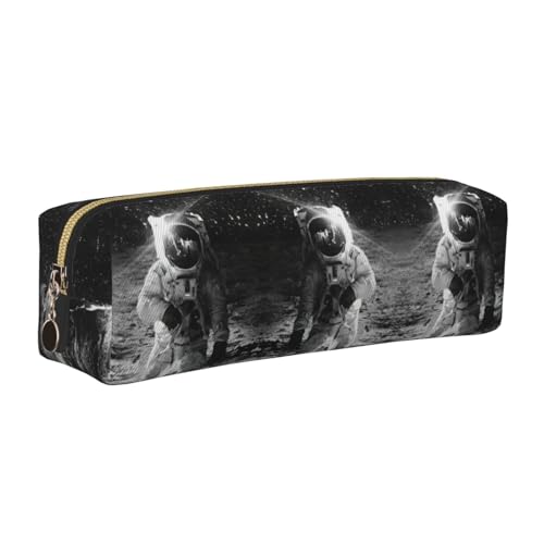 WYCZHY Federmäppchen aus Leder mit Mond-Astronauten-Druck, große Kapazität, Tasche für Schule, Schreibwarenwerkzeug, gold, Einheitsgröße, Kosmetiktasche von WYCZHY