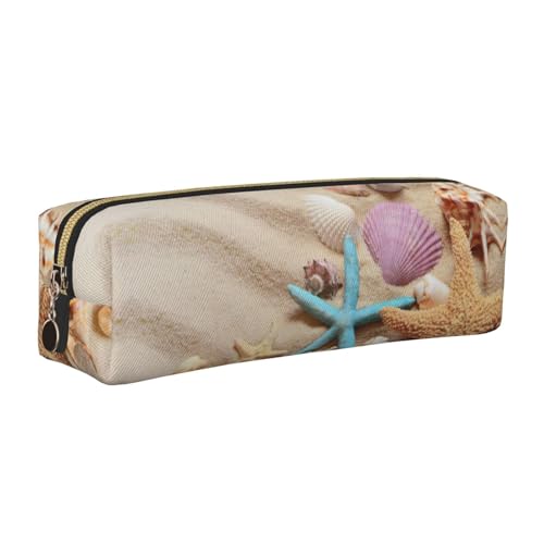 WYCZHY Federmäppchen aus Leder mit Muscheln, Seestern-Druck, für Studenten, große Kapazität, Tasche für Schule, Schreibwarenwerkzeug, gold, Einheitsgröße, Kosmetiktasche von WYCZHY