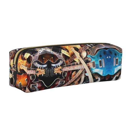 WYCZHY Federmäppchen aus Leder mit Musikgitarre, mit großem Fassungsvermögen, für Schule, Schreibwarenwerkzeug, gold, Einheitsgröße, Kosmetiktasche von WYCZHY