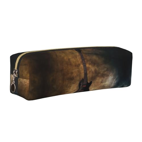 WYCZHY Federmäppchen aus Leder mit Musikgitarre, mit großem Fassungsvermögen, für Schule, Schreibwarenwerkzeug, gold, Einheitsgröße, Kosmetiktasche von WYCZHY