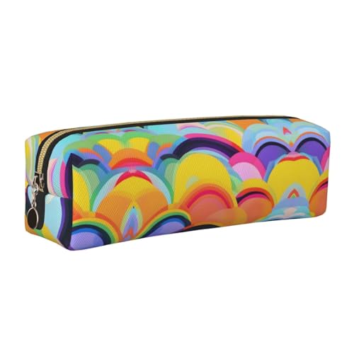 WYCZHY Federmäppchen aus Leder mit Regenbogen-Muster, große Kapazität, für Schule, Schreibwarenwerkzeug, gold, Einheitsgröße, Kosmetiktasche von WYCZHY