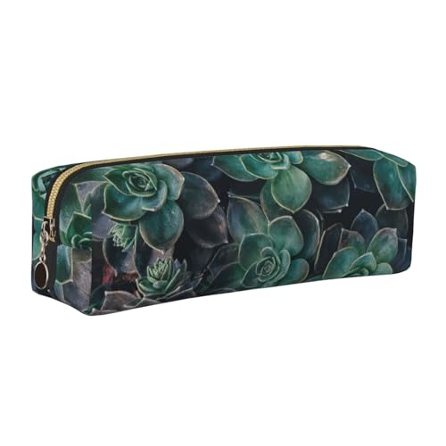 WYCZHY Federmäppchen aus Leder mit Sukkulenten-Druck, für Studenten, große Kapazität, Tasche für Schule, Schreibwarenwerkzeug, gold, Einheitsgröße, Kosmetiktasche von WYCZHY