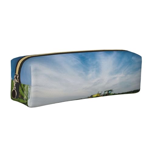 WYCZHY Federmäppchen aus Leder mit Traktor und Bauernhof, für Studenten, große Kapazität, Tasche für Schule, Schreibwarenwerkzeug, gold, Einheitsgröße, Kosmetiktasche von WYCZHY