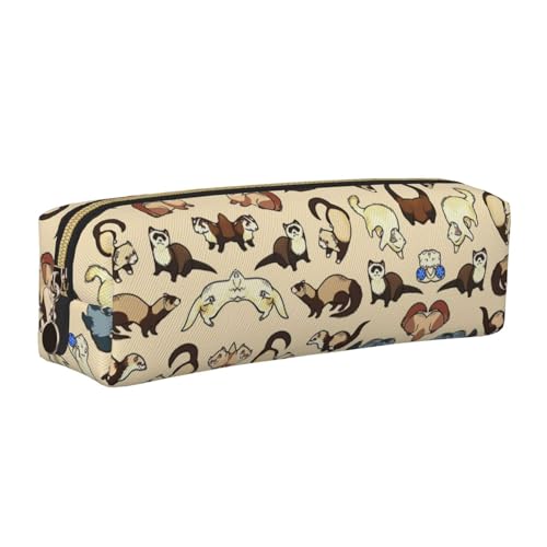 WYCZHY Federmäppchen aus Leder mit behaarten Frettchen-Aufdruck, große Kapazität, Tasche für Schule, Schreibwarenwerkzeug, gold, Einheitsgröße, Kosmetiktasche von WYCZHY