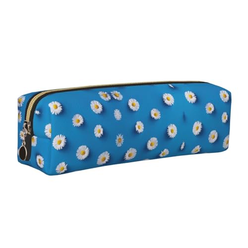 WYCZHY Federmäppchen mit Gänseblümchen-Druck, Leder, große Kapazität, Tasche für die Schule, Schreibwaren-Werkzeug, Weiß, gold, Einheitsgröße, Kosmetiktasche von WYCZHY