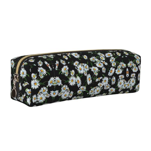 WYCZHY Federmäppchen mit Gänseblümchen-Motiv, Leder, große Kapazität, Tasche für die Schule, Schreibwarenwerkzeug, gold, Einheitsgröße, Kosmetiktasche von WYCZHY