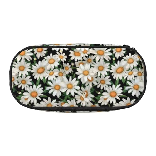 WYCZHY Federmäppchen mit Gänseblümchen-Motiv, hohe Kapazität, Federmäppchen, Organizer, Federmäppchen, ästhetisches Zubehör für Erwachsene, Schwarz , Einheitsgröße, Taschen-Organizer von WYCZHY