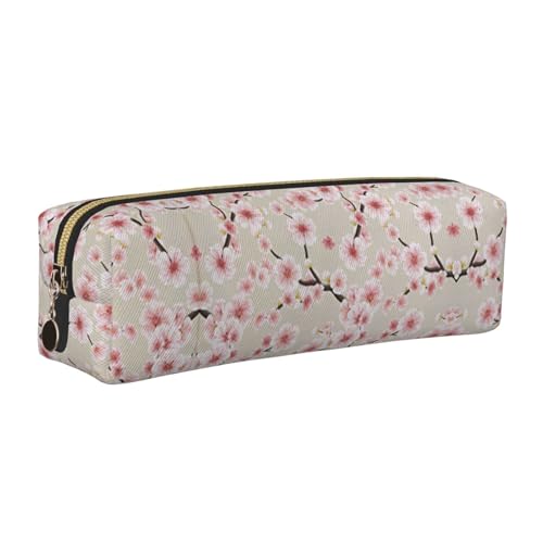 WYCZHY Federmäppchen mit Kirschblüten-Motiv, Leder, großes Fassungsvermögen, für die Schule, Schreibwaren-Werkzeug, Rosa, gold, Einheitsgröße, Kosmetiktasche von WYCZHY