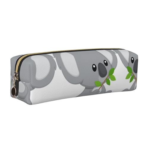 WYCZHY Federmäppchen mit Koala-Motiv und Blattdruck, Leder, große Kapazität, Tasche für Schule, Schreibwarenwerkzeug, gold, Einheitsgröße, Kosmetiktasche von WYCZHY