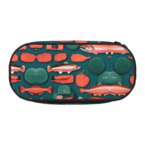 WYCZHY Federmäppchen mit Lachsmuster, hohe Kapazität, Federmäppchen, Organizer, Federmäppchen, ästhetisches Zubehör für Erwachsene, Schwarz , Einheitsgröße, Taschen-Organizer von WYCZHY