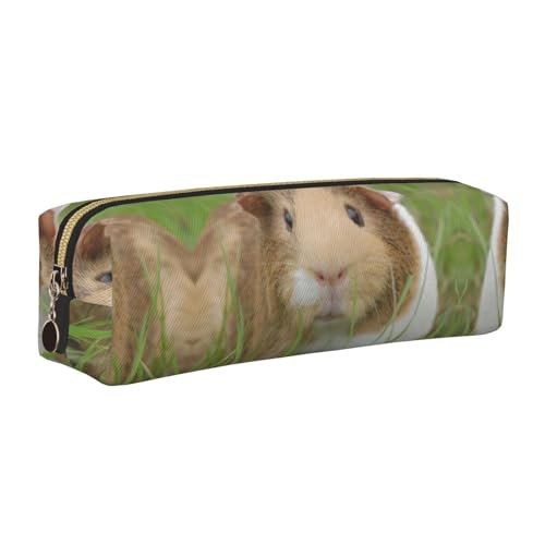 WYCZHY Federmäppchen mit Meerschweinchen-Motiv, Leder, großes Fassungsvermögen, für die Schule, Schreibwarenwerkzeug, gold, Einheitsgröße, Kosmetiktasche von WYCZHY