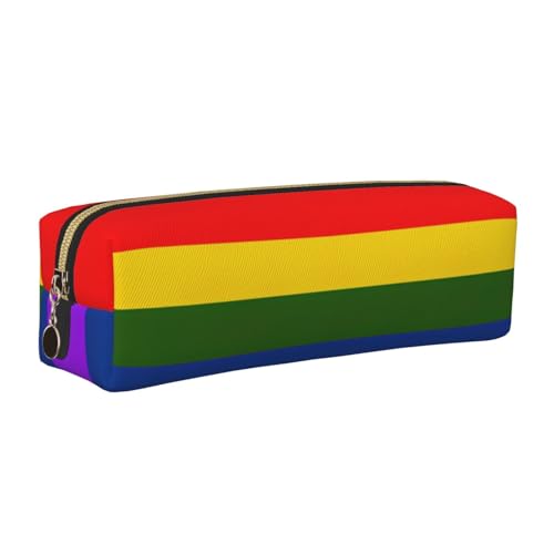 WYCZHY Federmäppchen mit Regenbogen-Flaggen-Motiv, Leder, große Kapazität, Tasche für Schule, Schreibwarenwerkzeug, gold, Einheitsgröße, Kosmetiktasche von WYCZHY