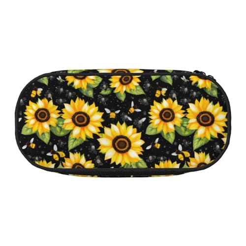 WYCZHY Federmäppchen mit Sonnenblumen-Bienen, hohe Kapazität, Federmäppchen, Organizer, Federmäppchen, ästhetisches Zubehör für Erwachsene, Schwarz , Einheitsgröße, Taschen-Organizer von WYCZHY