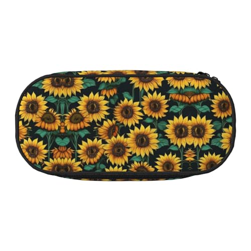 WYCZHY Federmäppchen mit Sonnenblumenmotiv, hohe Kapazität, Federmäppchen, Organizer, Federmäppchen, ästhetisches Zubehör für Erwachsene, Schwarz , Einheitsgröße, Taschen-Organizer von WYCZHY