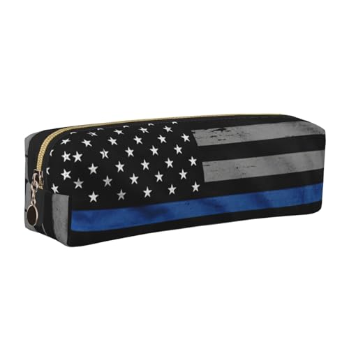 WYCZHY Federmäppchen mit amerikanischer blauer Flagge, Leder, große Kapazität, Tasche für Schule, Schreibwarenwerkzeug, gold, Einheitsgröße, Kosmetiktasche von WYCZHY