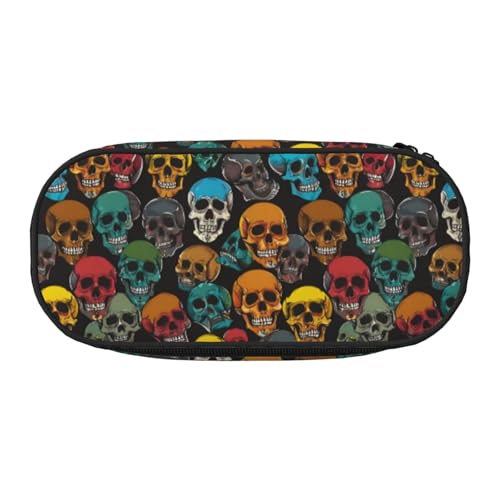 WYCZHY Federmäppchen mit buntem Totenkopf-Design, hohe Kapazität, Federmäppchen, Organizer, Federmäppchen, ästhetisches Zubehör für Erwachsene, Schwarz , Einheitsgröße, Taschen-Organizer von WYCZHY