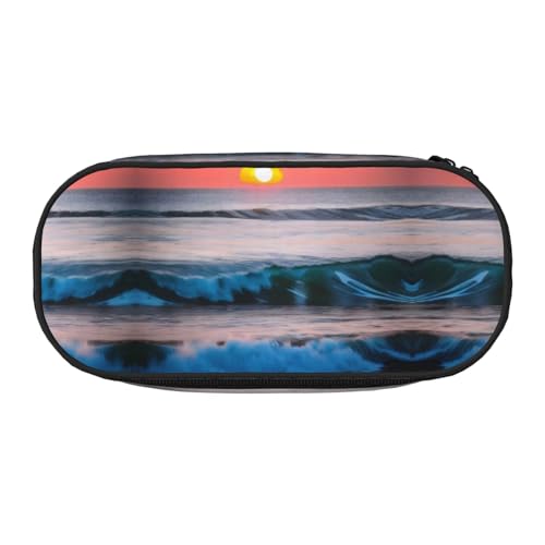 WYCZHY Federmäppchen mit hoher Kapazität, Motiv: Sonnenuntergang, Ozean, Meereswellen, Federmäppchen, Organizer, Federmäppchen, ästhetisches Zubehör für Erwachsene, Schwarz , Einheitsgröße, von WYCZHY