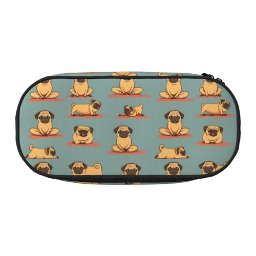 WYCZHY Federmäppchen mit hoher Kapazität, Motiv: Yoga-Mops, Federmäppchen, Organizer, Federmäppchen, ästhetisches Zubehör für Erwachsene, Schwarz , Einheitsgröße, Taschen-Organizer von WYCZHY