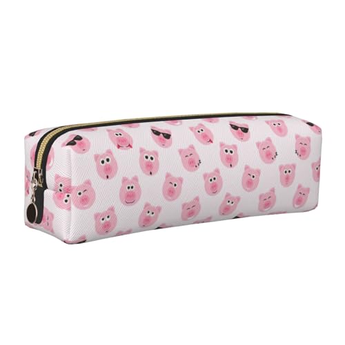 WYCZHY Federmäppchen mit lustigem Schweinegesicht, Leder, großes Fassungsvermögen, für die Schule, Schreibwaren-Werkzeug, gold, Einheitsgröße, Kosmetiktasche von WYCZHY