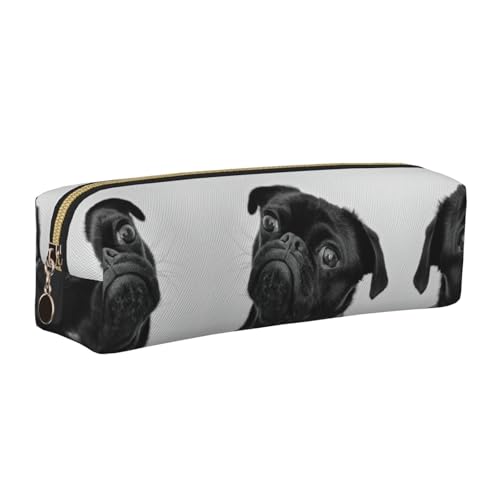 WYCZHY Federmäppchen mit niedlichem Mops-Motiv, Leder, großes Fassungsvermögen, für die Schule, Schreibwaren-Werkzeug, gold, Einheitsgröße, Kosmetiktasche von WYCZHY