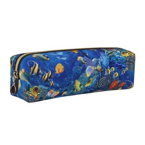 WYCZHY Federmäppchen mit tropischen Fischen, aus Leder, große Kapazität, Tasche für die Schule, Schreibwarenwerkzeug, gold, Einheitsgröße, Kosmetiktasche von WYCZHY