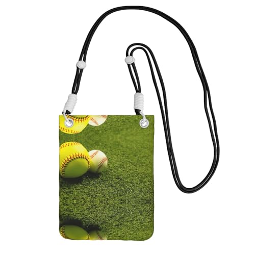 WYCZHY Gras-Baseball-Druck-Reise-Handy-Tasche mit Schultergurt für Handy, Reisepass, Geldbörse, Schwarz , Einheitsgröße von WYCZHY