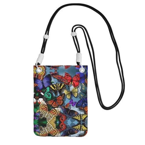 WYCZHY Handgezeichneter farbiger Schmetterlings-Druck, Reise-Handytasche, Crossbody-Tasche mit Schultergurt für Handy, Reisepass, Brieftasche, Schwarz , Einheitsgröße von WYCZHY