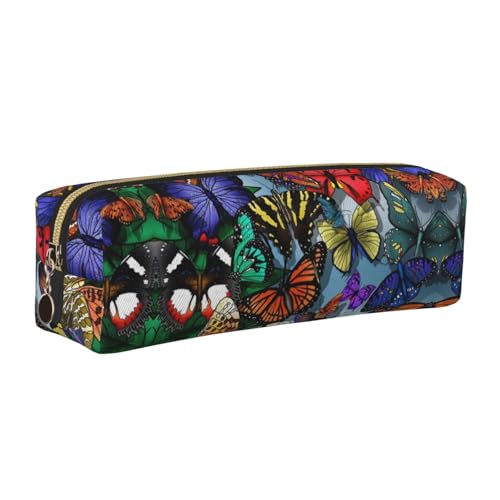WYCZHY Handgezeichnetes Federmäppchen aus Leder mit Schmetterlingsdruck, für Studenten, große Kapazität, Tasche für die Schule für Schreibwarenwerkzeug, gold, Einheitsgröße, Kosmetiktasche von WYCZHY