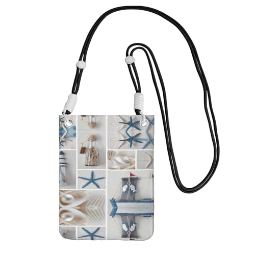 WYCZHY Handy-Tasche mit Flaschenmuschel, Seestern, Leuchtturm, bedruckt, mit Schultergurt, für Handy, Reisepass, Geldbörse, Schwarz , Einheitsgröße von WYCZHY