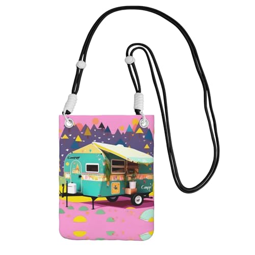 WYCZHY Handytasche mit Aufdruck "Happy Camper", mit Schultergurt, für Handy, Reisepass, Geldbörse, Schwarz , Einheitsgröße von WYCZHY