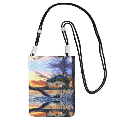 WYCZHY Handytasche mit Bass-Angel-Druck, Crossbody-Tasche mit Schultergurt für Handy, Wanderpass, Geldbörse, Schwarz , Einheitsgröße von WYCZHY