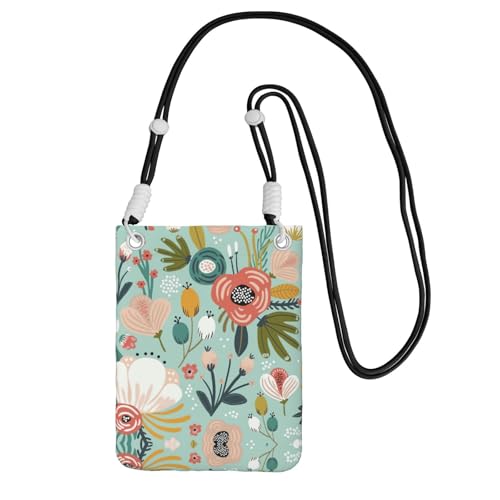 WYCZHY Handytasche mit Blumendruck, Crossbody-Tasche mit Schultergurt für Handy, Reisepass, Geldbörse, Schwarz , Einheitsgröße von WYCZHY
