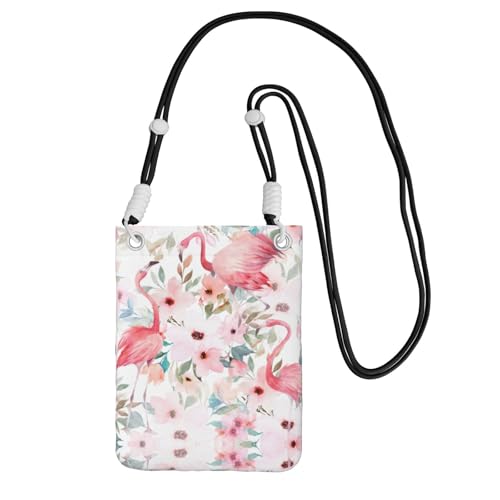 WYCZHY Handytasche mit Blumenmuster und Flamingo-Druck, Umhängetasche mit Schultergurt für Handy, Reisepass, Geldbörse, Schwarz , Einheitsgröße von WYCZHY