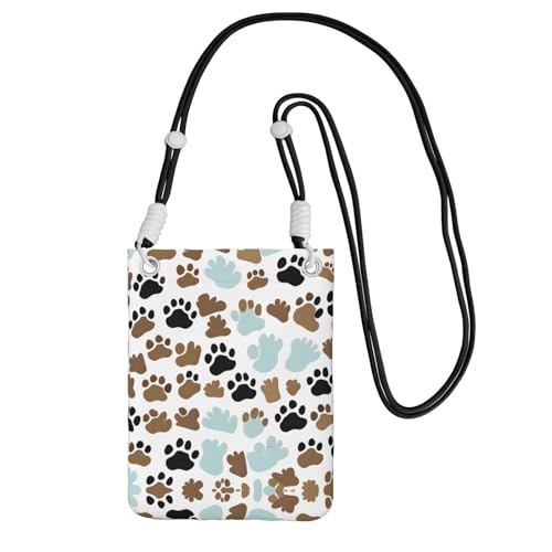 WYCZHY Handytasche mit Hundeknochen und Pfotenabdrücken, mit Schultergurt, für Handy, Spaziergang, Reisepass, Geldbörse, Schwarz , Einheitsgröße von WYCZHY