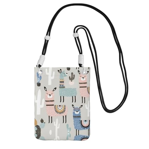WYCZHY Handytasche mit Lama-Kaktusdruck, Crossbody-Tasche mit Schultergurt für Handy, Reisepass, Geldbörse, Schwarz , Einheitsgröße von WYCZHY